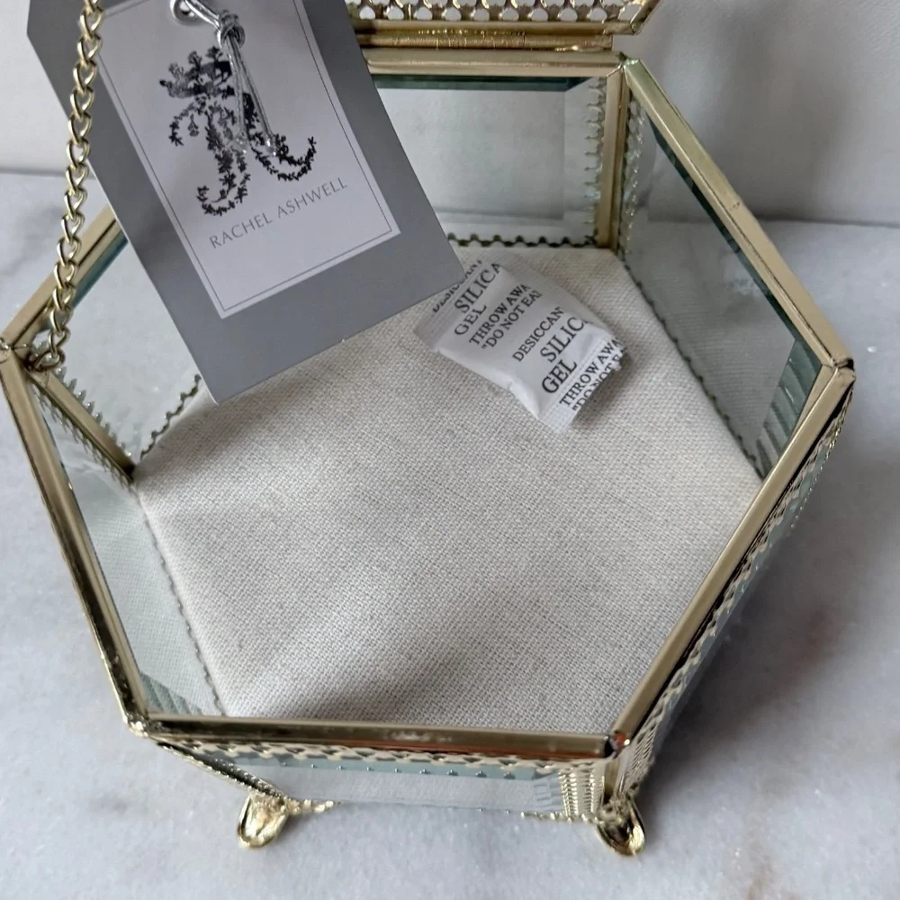 Antique style glass and gold filigree jewelry box